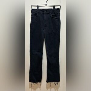 MOTHER Black Cropped Raw-Hem Jeans